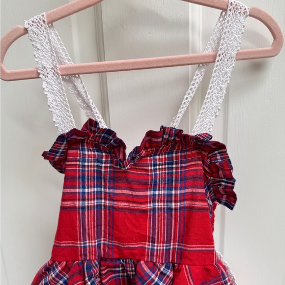 Girls 3T Red Blue White Buffalo Plaid Ruffle Sleeveless Dress - Picture 3 of 5